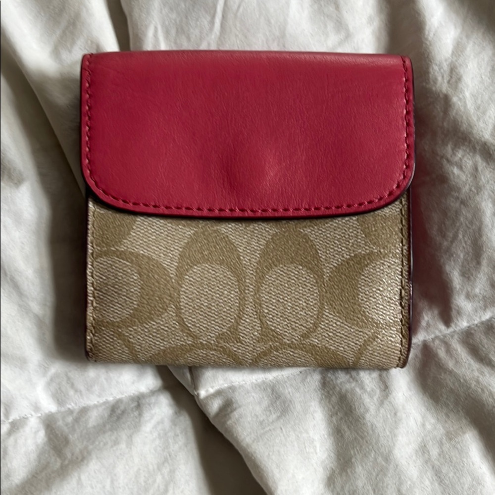 Coach Pink and Tan Compact Wallet